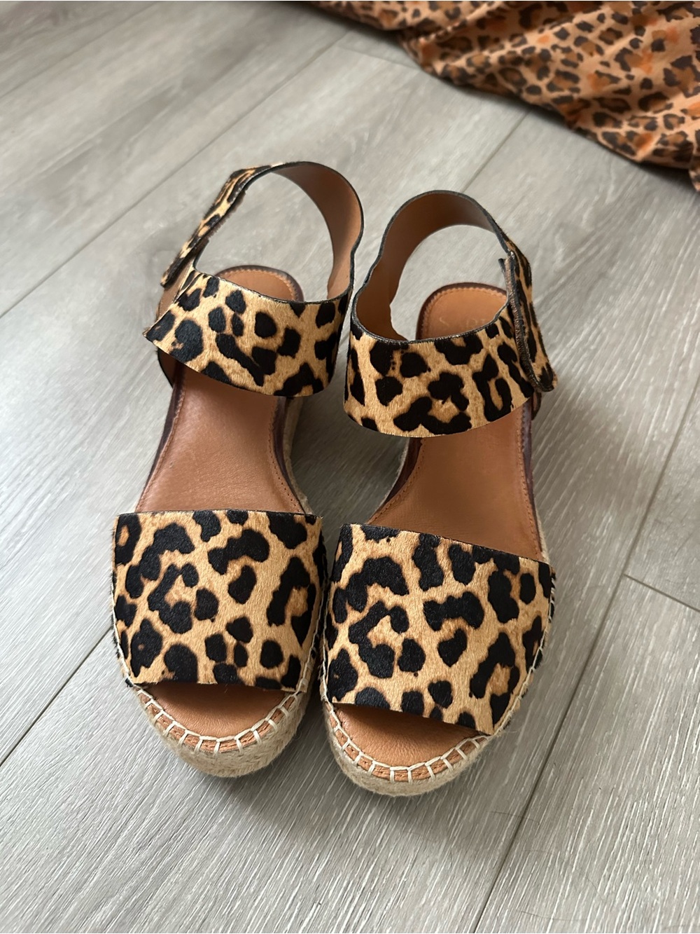 SARTO By Franco Sarto Leopard Print Espadrille Sandals - Black & Tan almost NEW!